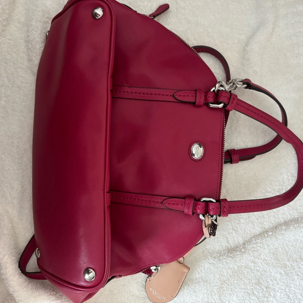 Coach Red Leather Shoulder Bag with Silver Accents